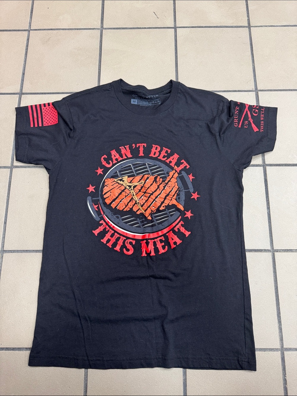 Grunt Style Black T-Shirt with Red and Orange Graphic